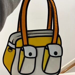 Yellow and White Contrast Shoulder Bag with Orange-Trim Handles